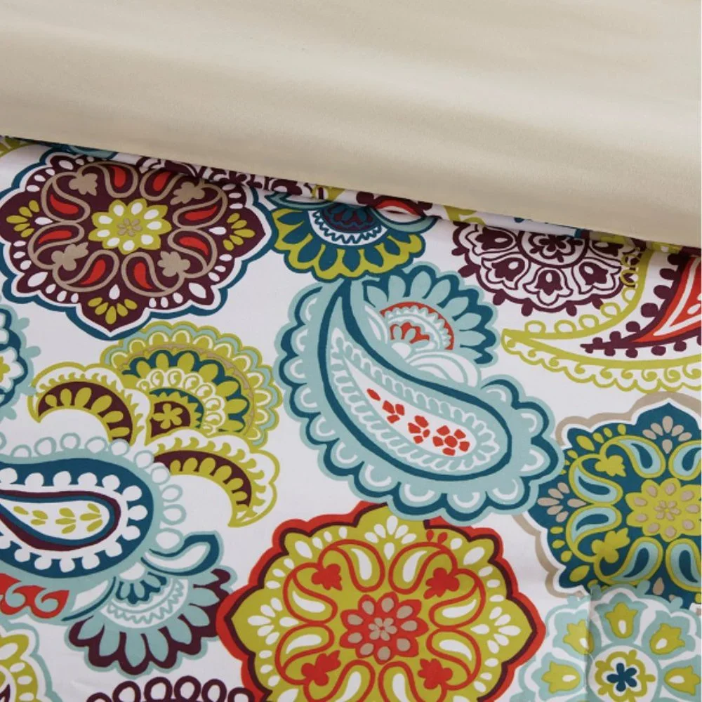 Mi Zone Duvet 3 pc Set Multi Color Floral & Medallions Print Twin Blue Red Green